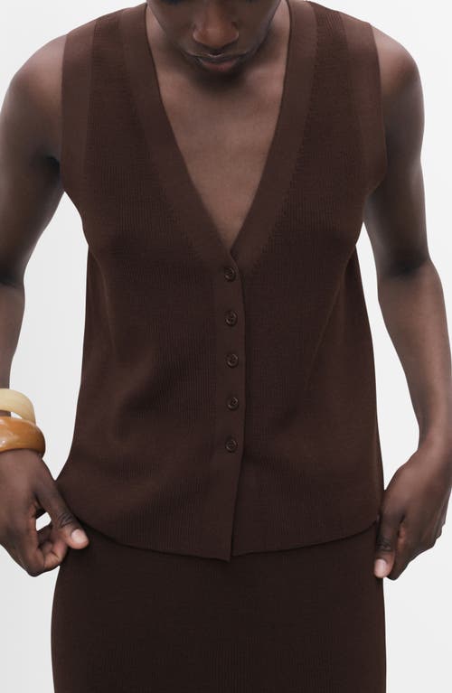 Mango Button Front Knit Vest In Brown