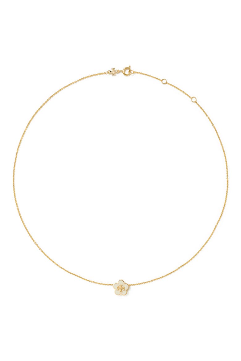 Forget Me Not Enamel Pendant Necklace, Main, color, TORY GOLD / NEW IVORY