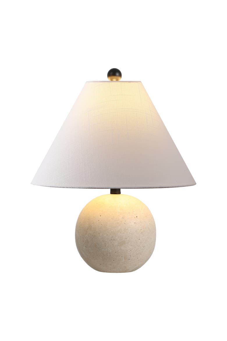 Liza 16" Modern Minimalist Travertine Globe LED Table Lamp, Main, color, Beige/Black