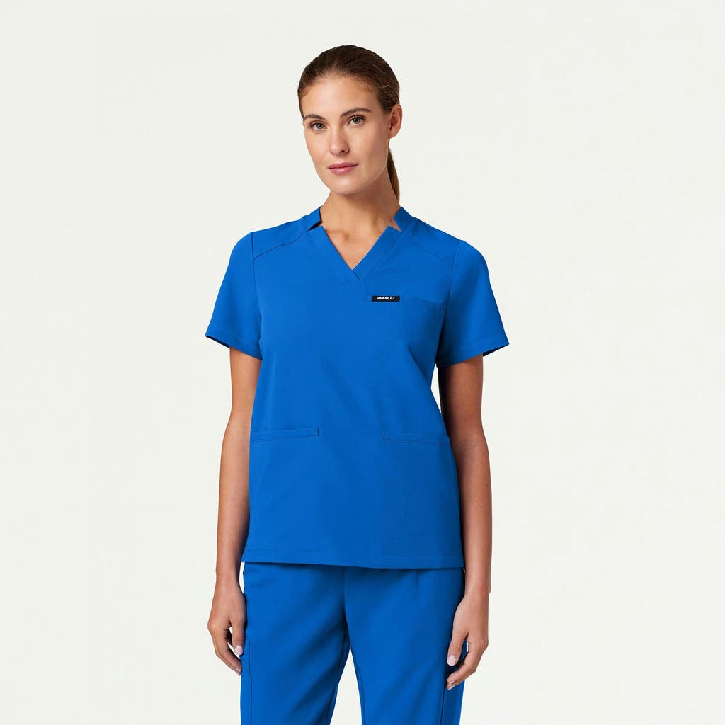Jaanuu 3-pocket Classic Notched V-neck Scrub Top In Blue