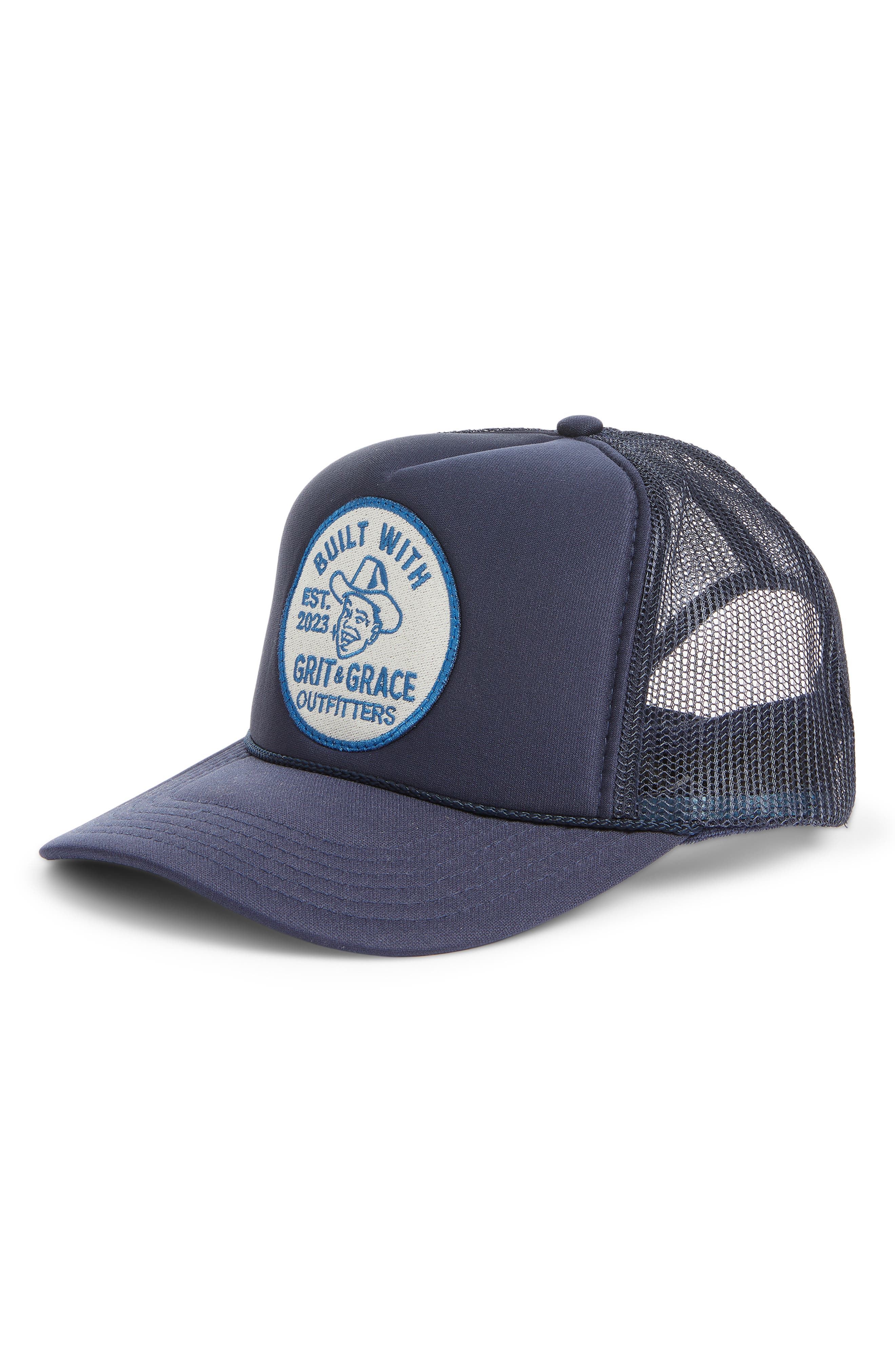 Friday Feelin ' Built With Grace Trucker Hat In Blue
