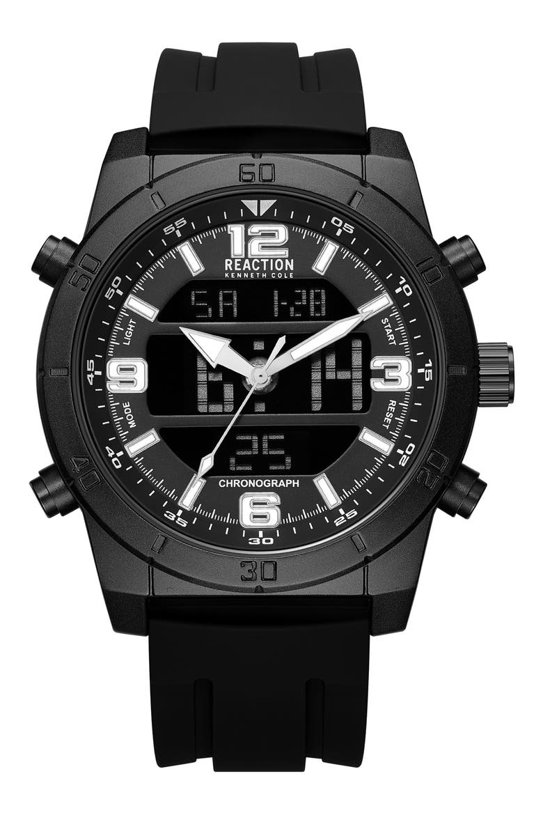 Ana-Digi Silicone Strap Watch, 48mm, Main, color, BLACK