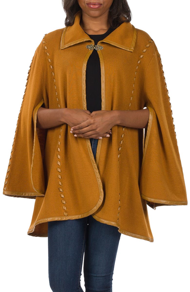 Patricia Nash Faux Leather Trim Cape, Main, color, Camel