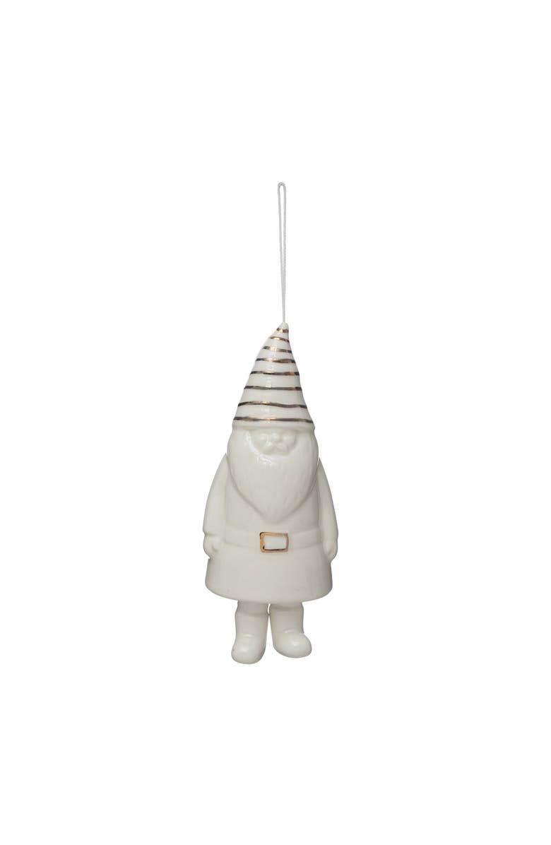 Storied Home Stoneware Gnome Bell with Gold Electroplating, White and Gold, Main, color, White