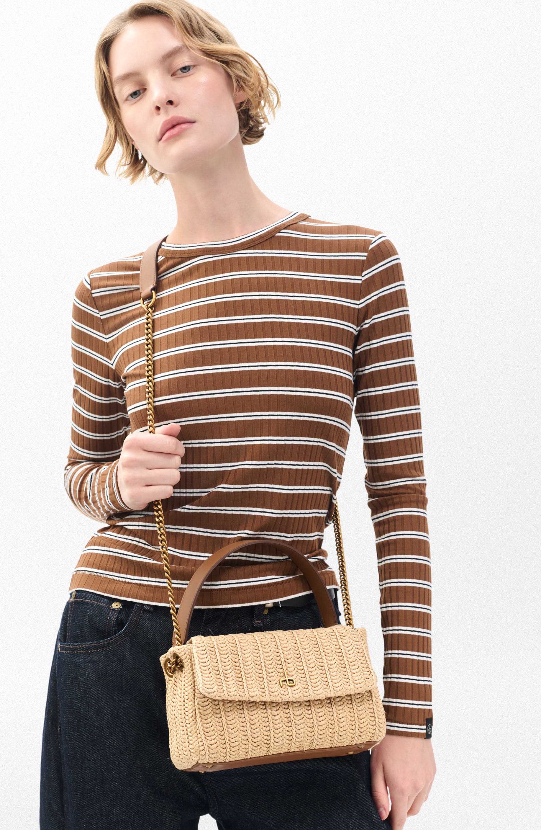 rag & bone Small Chelsea Straw Flap Crossbody Bag, Alternate, color, Natural