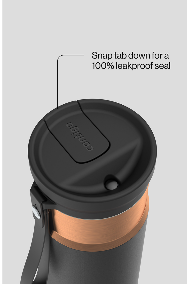 SnapSeal 24 oz Leakproof Stainless Steel Bottle with Carrying Strap and Reusable Straw, Alternate, color, Licorice Bronze
