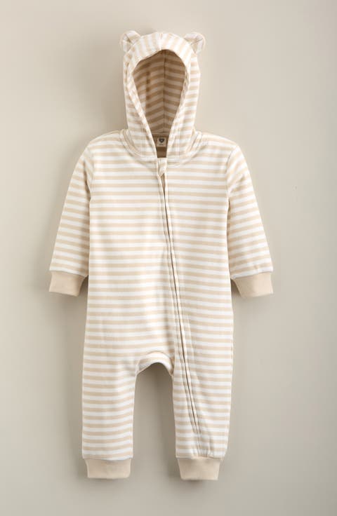 Stripe Hooded Long Sleeve Romper