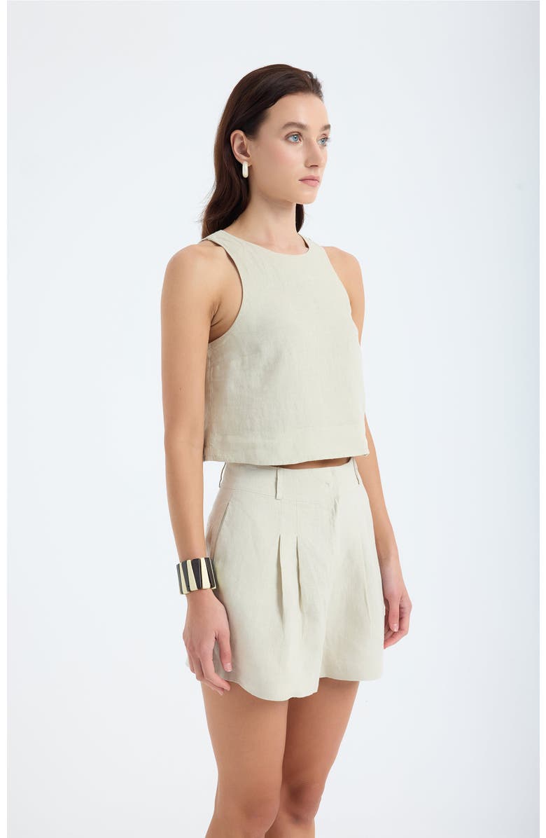 Monlicia Reve 100% Linen Relaxed Fit High-Waist Shorts, Alternate, color, Stone