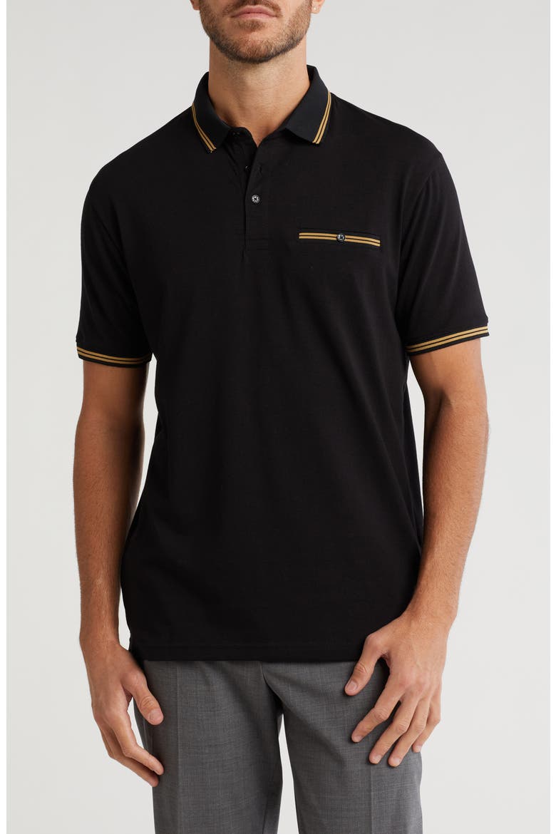 Tipped Knit Polo, Main, color, BLACK