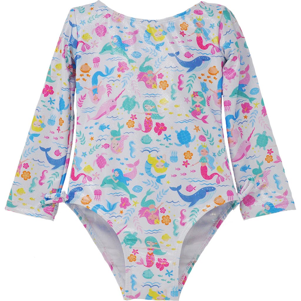 Flap Happy Girl's Upf 50+ Charlie Long Sleeverash Guard Swimsuit In Mermaid Friends