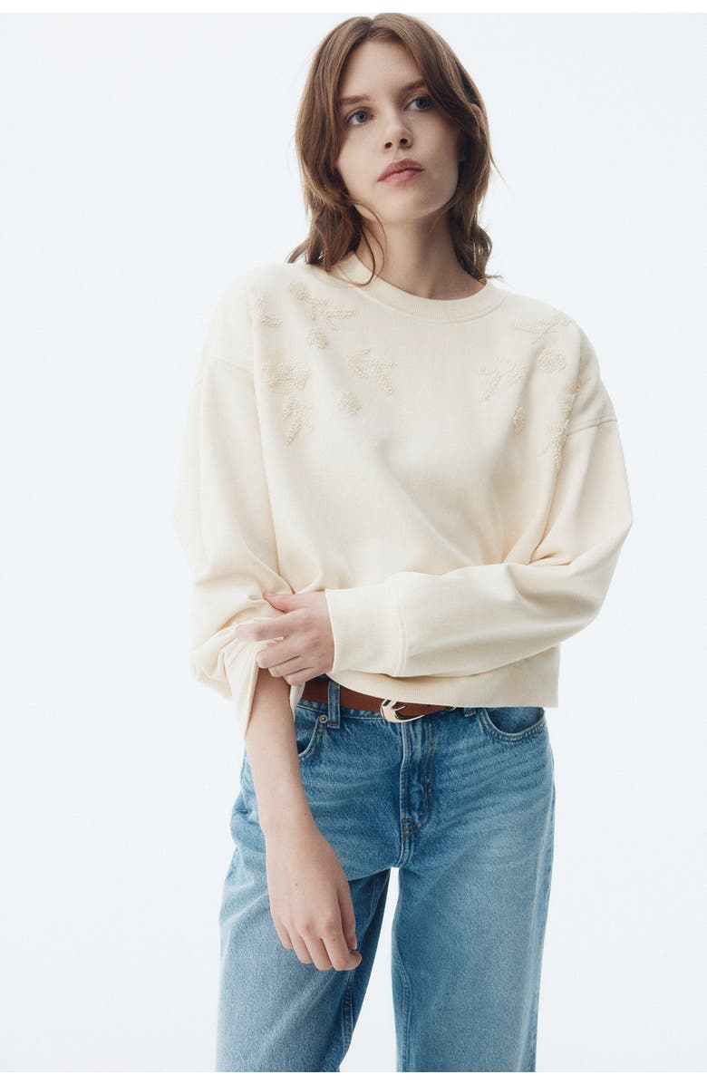 H&M Embellished Sweatshirt, Alternate, color, Cream