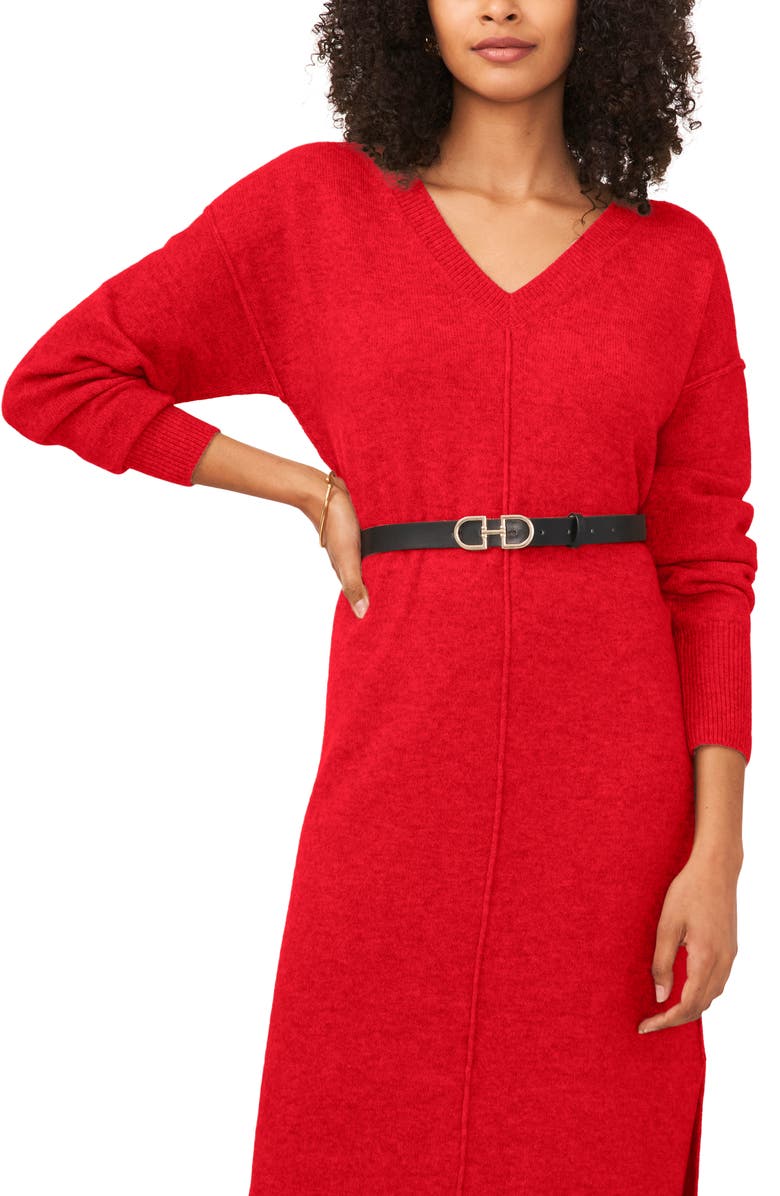 Vince Camuto Exposed Seam Long Sleeve Sweater Dress, Alternate, color, Luminous Red