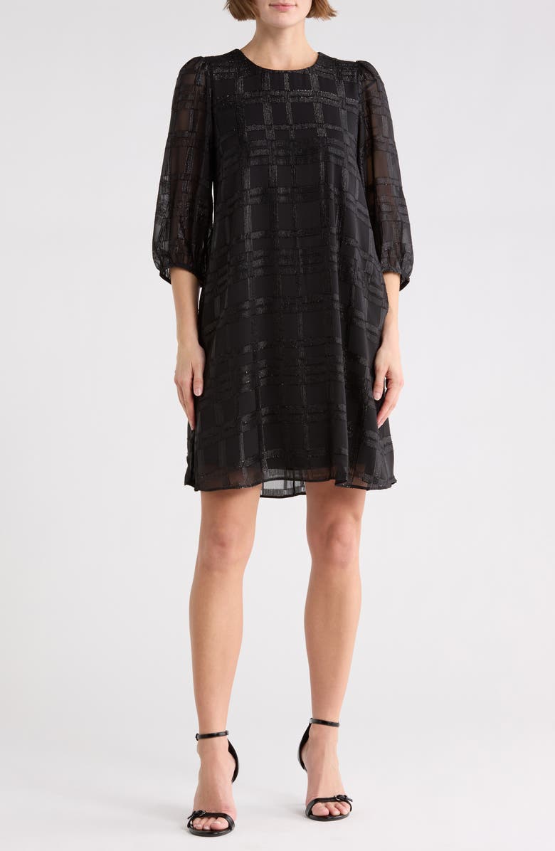 Calvin Klein Metallic Chiffon Shift Dress, Main, color, Black