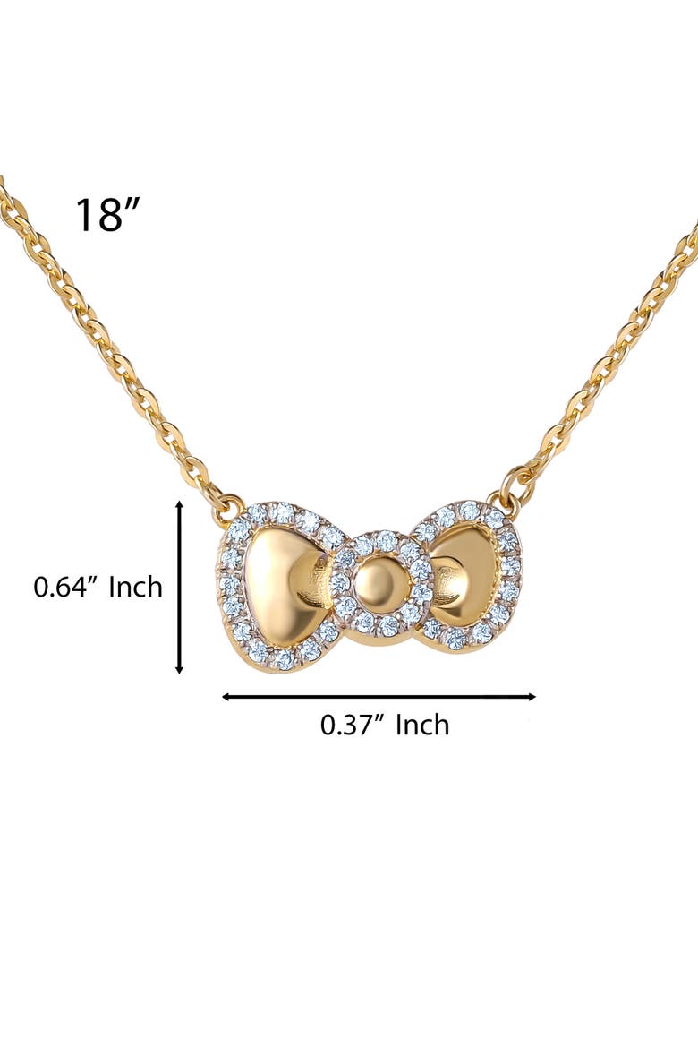 White Sapphire Bow Necklace, 925 PLT 18", Alternate, color, Gold