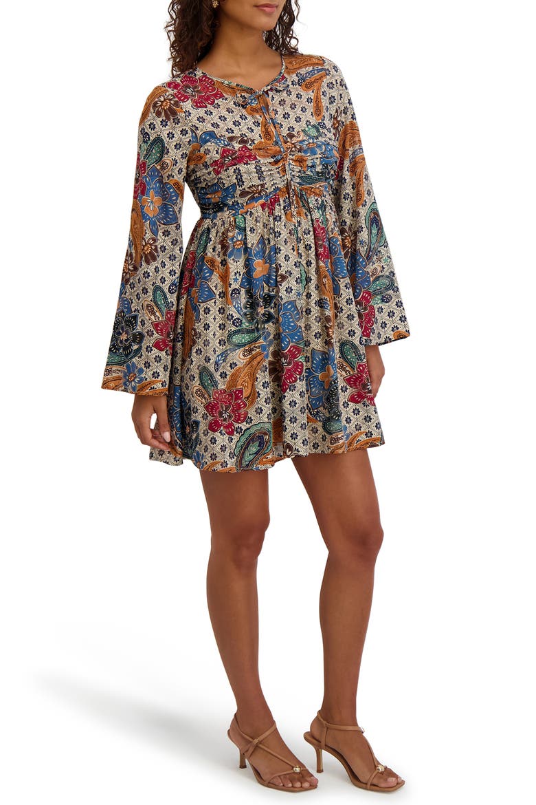 Paisley Long Sleeve Babydoll Minidress, Alternate, color, BEIGE MULTI