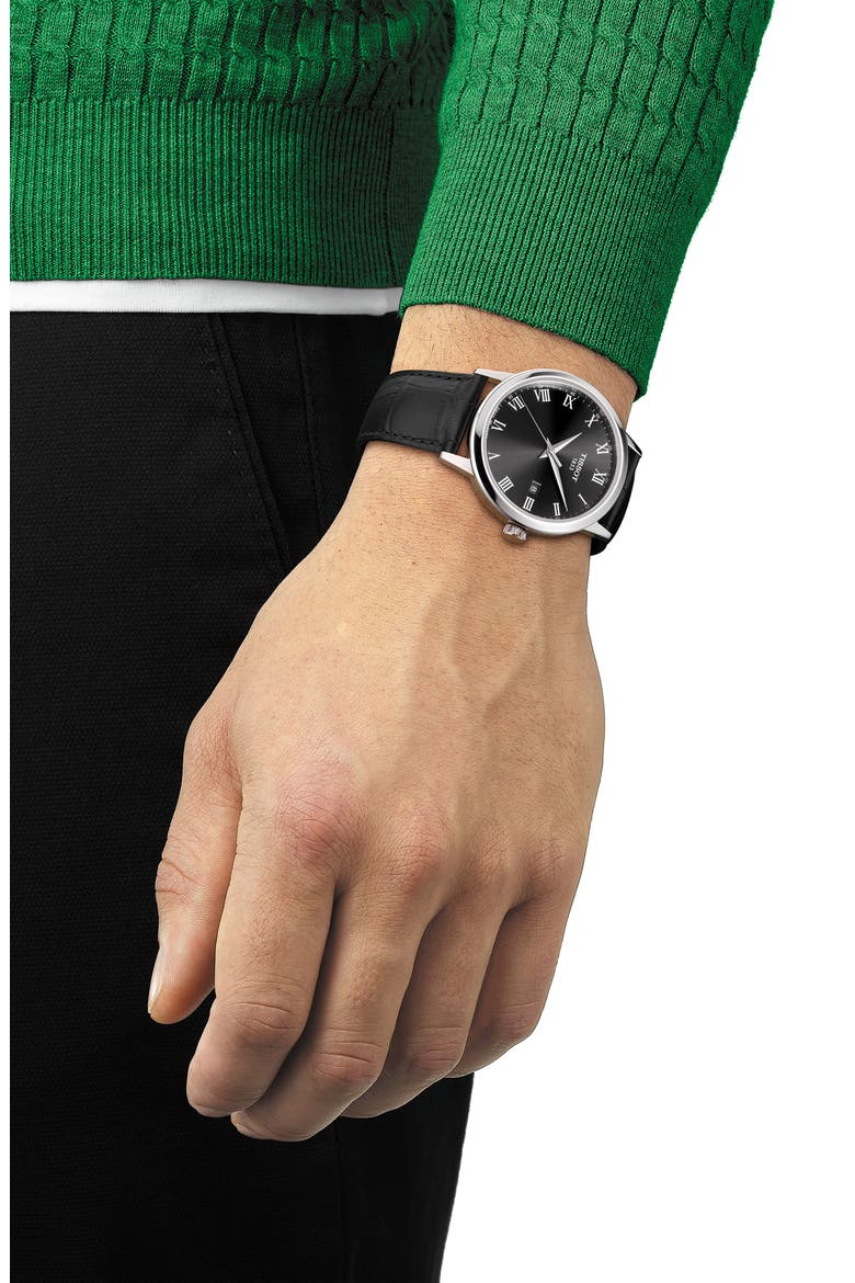 Classic Dream Leather Strap Watch, 42mm, Alternate, color, BLACK