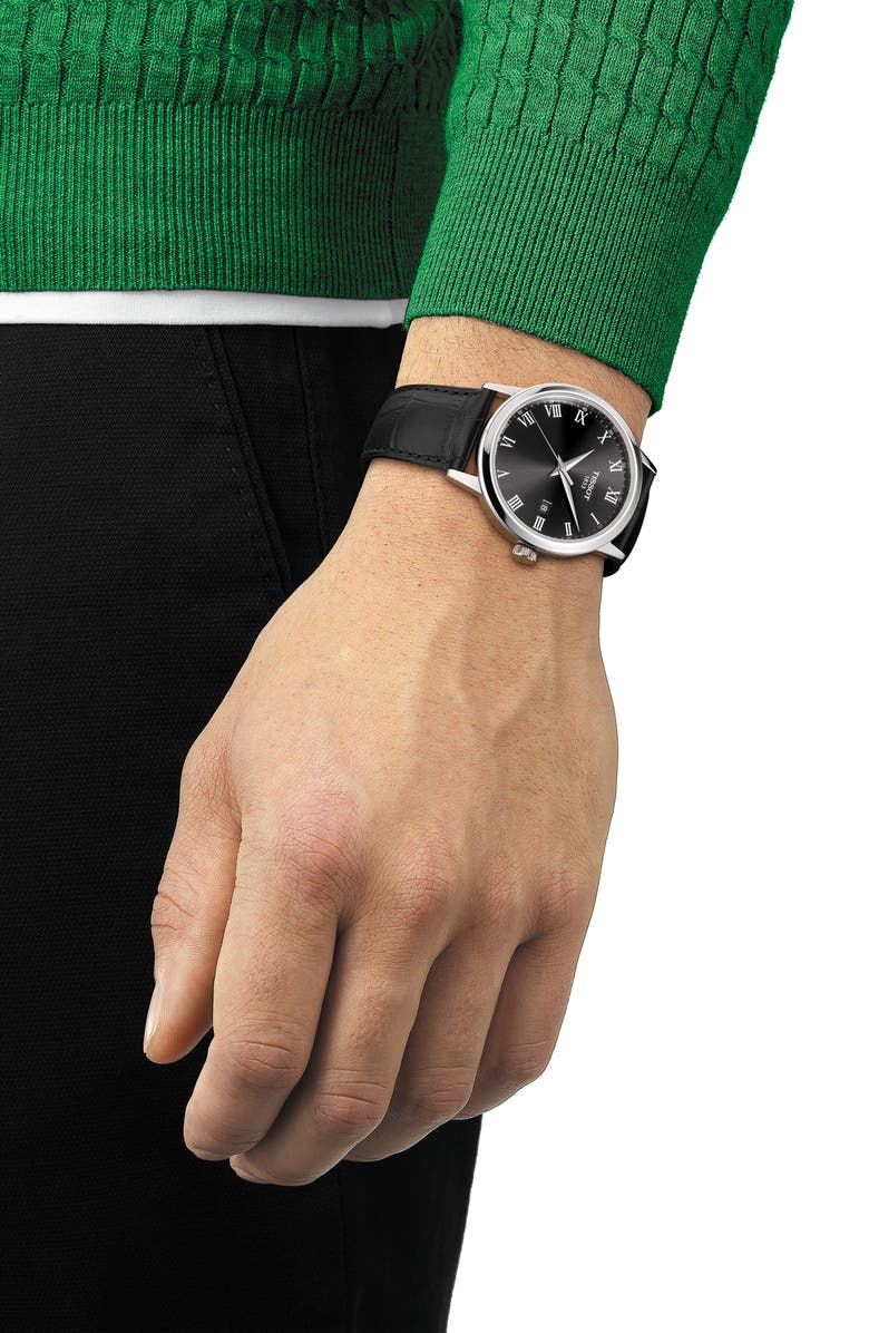 Tissot Classic Dream Leather Strap Watch, 42mm, Alternate, color, Black