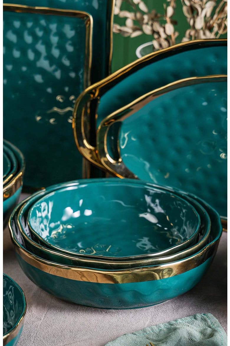 Florian Porcelain 3-Piece Serving Shallow Bowl Set, Alternate, color, Green