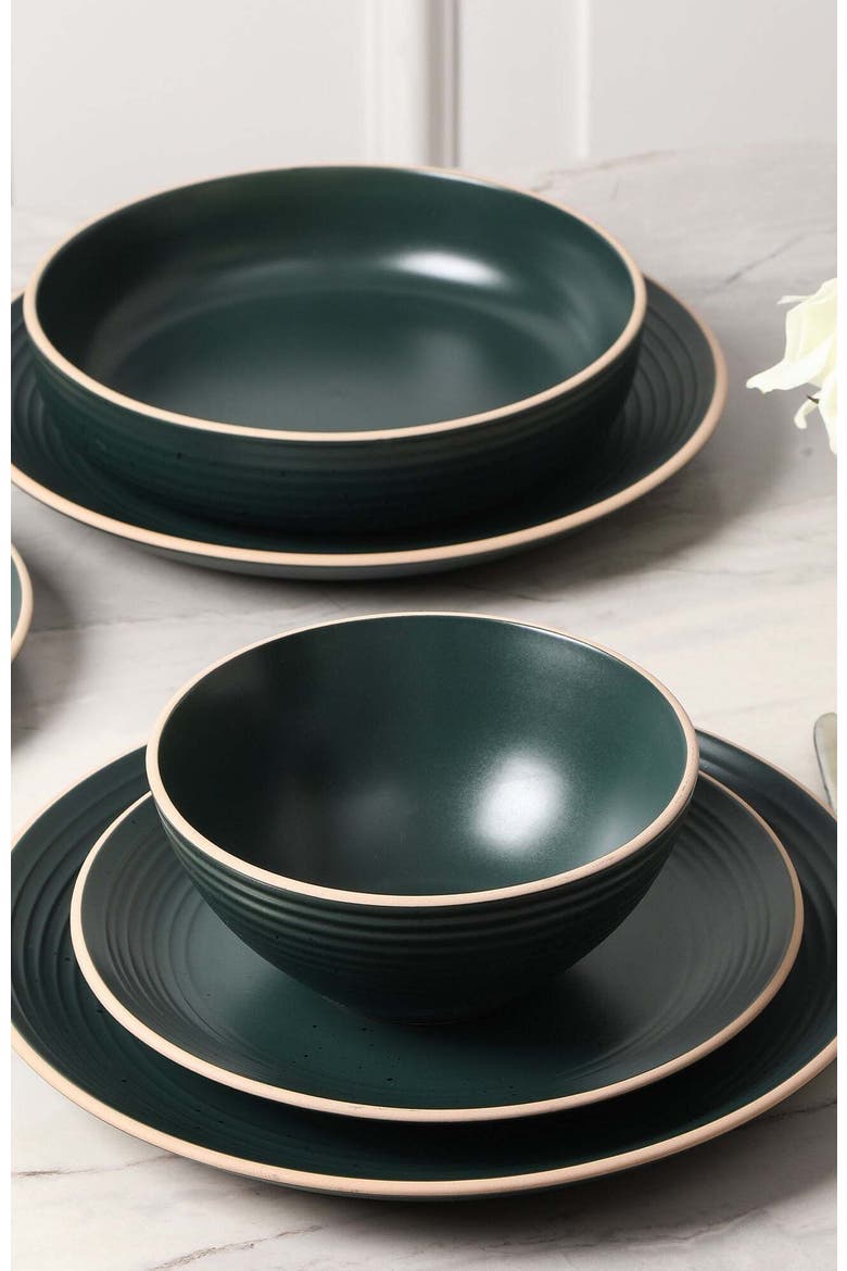 Lauren Stoneware 16-Piece Dinnerware Set, Alternate, color, Dark Green