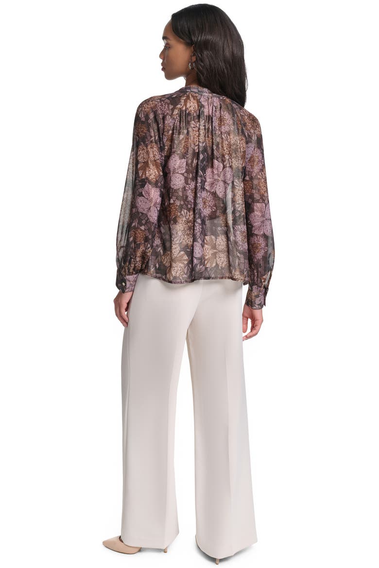 Foil Chiffon Tie Neck Top, Alternate, color, CHOCOLATE MULTI