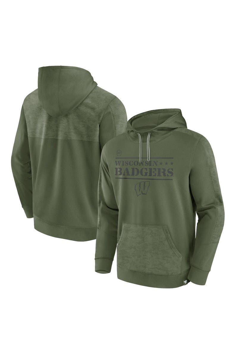 Men's Fanatics Branded Olive Wisconsin Badgers OHT Military Appreciation Stencil Pullover Hoodie, Main, color, Olive