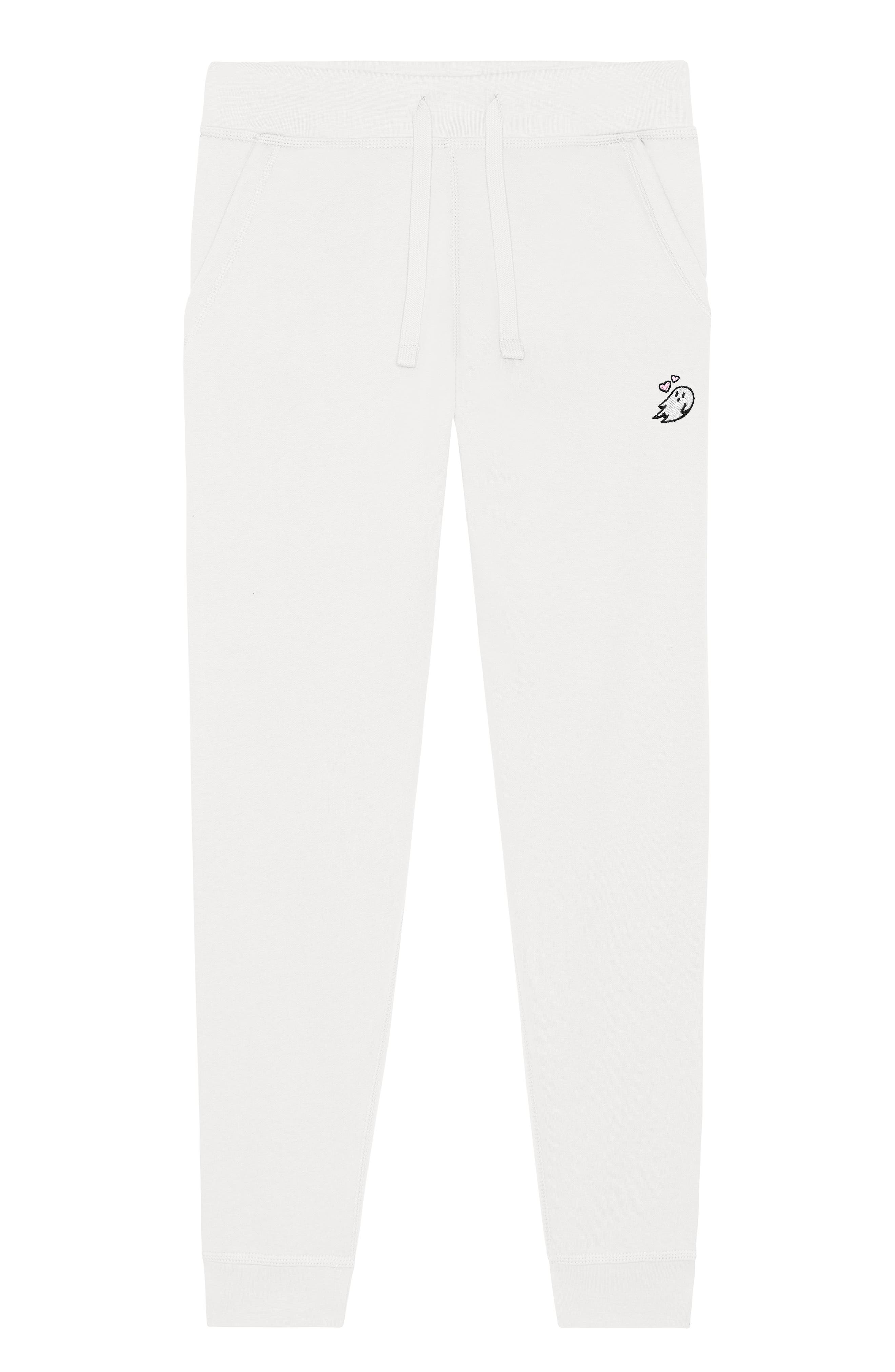 white fitted joggers