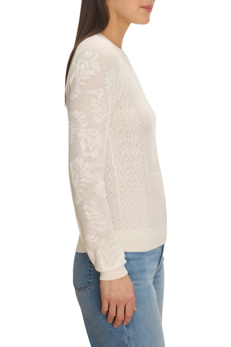 Floral Jacquard Lace Inset Pointelle Sweater, Alternate, color, CLASSIC CREAM
