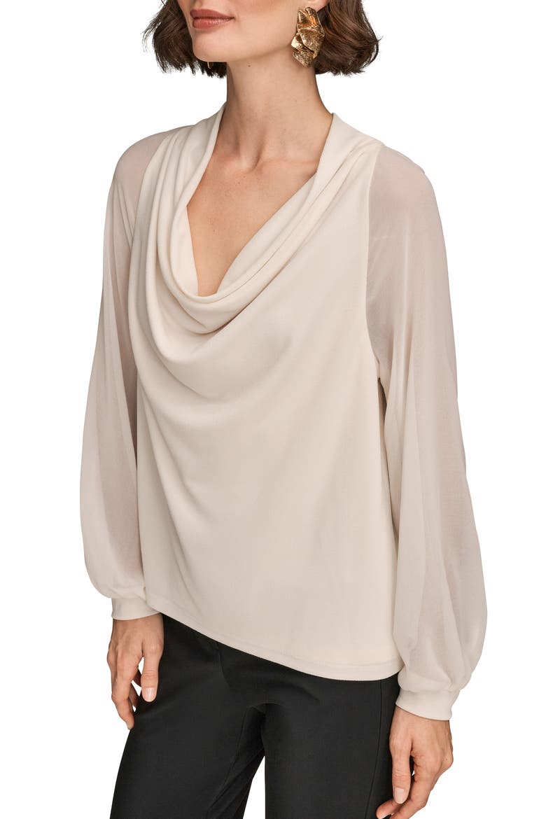 Sheer Sleeve Cowl Neck Top, Alternate, color, IVORY