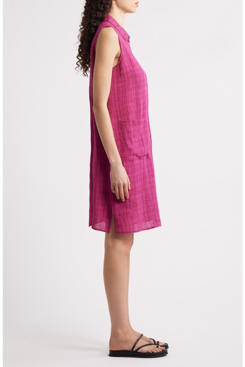Plaid Sleeveless Organic Linen Shift Dress, Alternate, color, SANGRIA