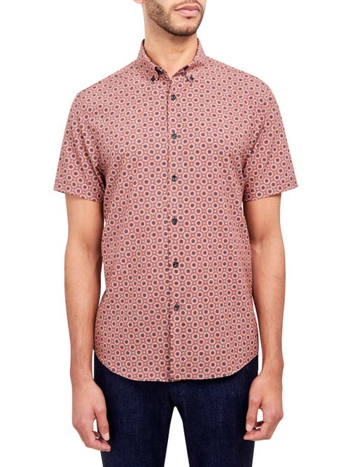 Brooklyn Brigade Medallion Print Recycled 4-Way Stretch Performance Short Sleeve Shirt in Red 