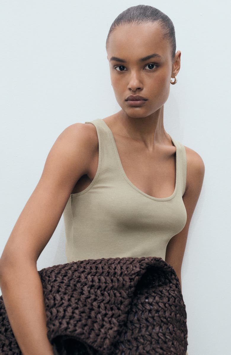 MANGO Mixed Media Fit & Flare Maxi Dress, Alternate, color, Khaki Green