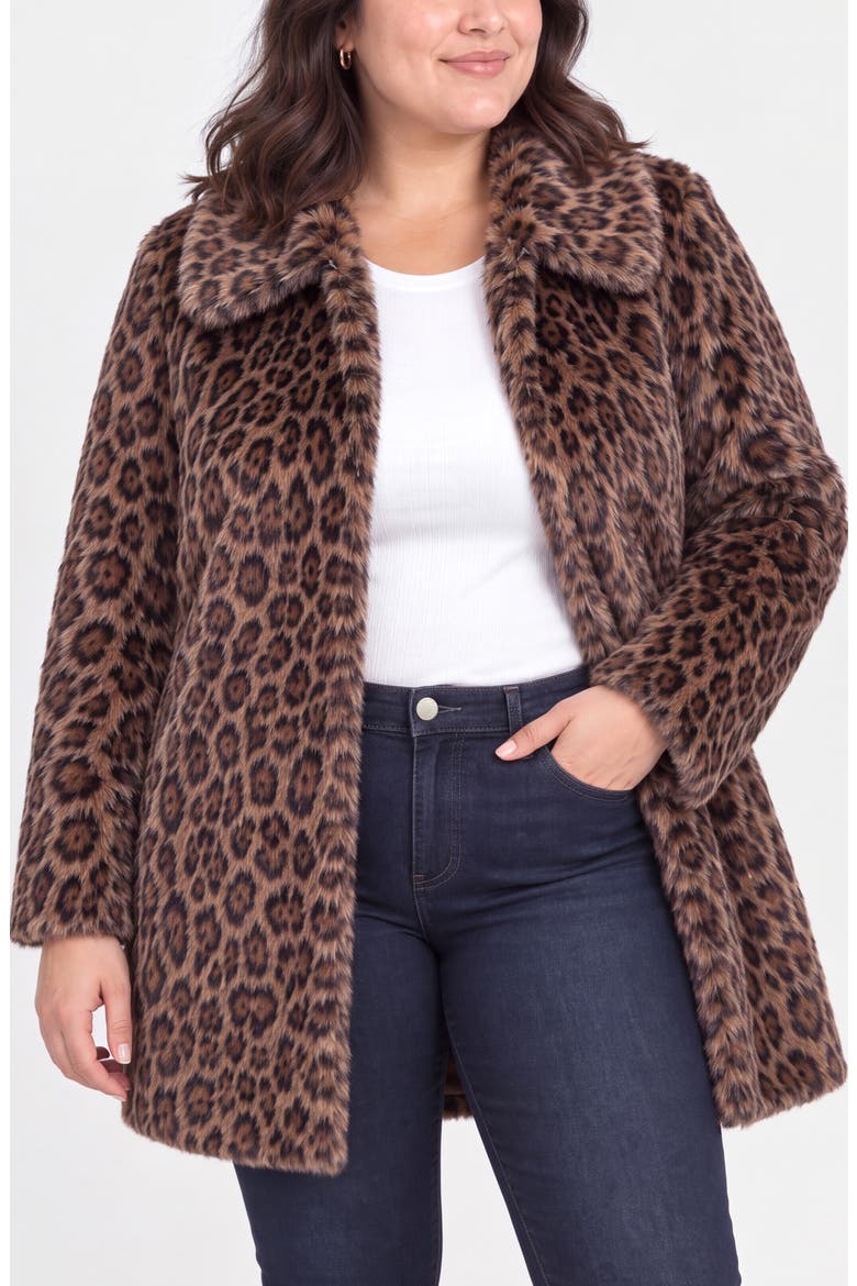 Leopard Print Faux Fur Coat, Main, color, BROWN/ MULTI
