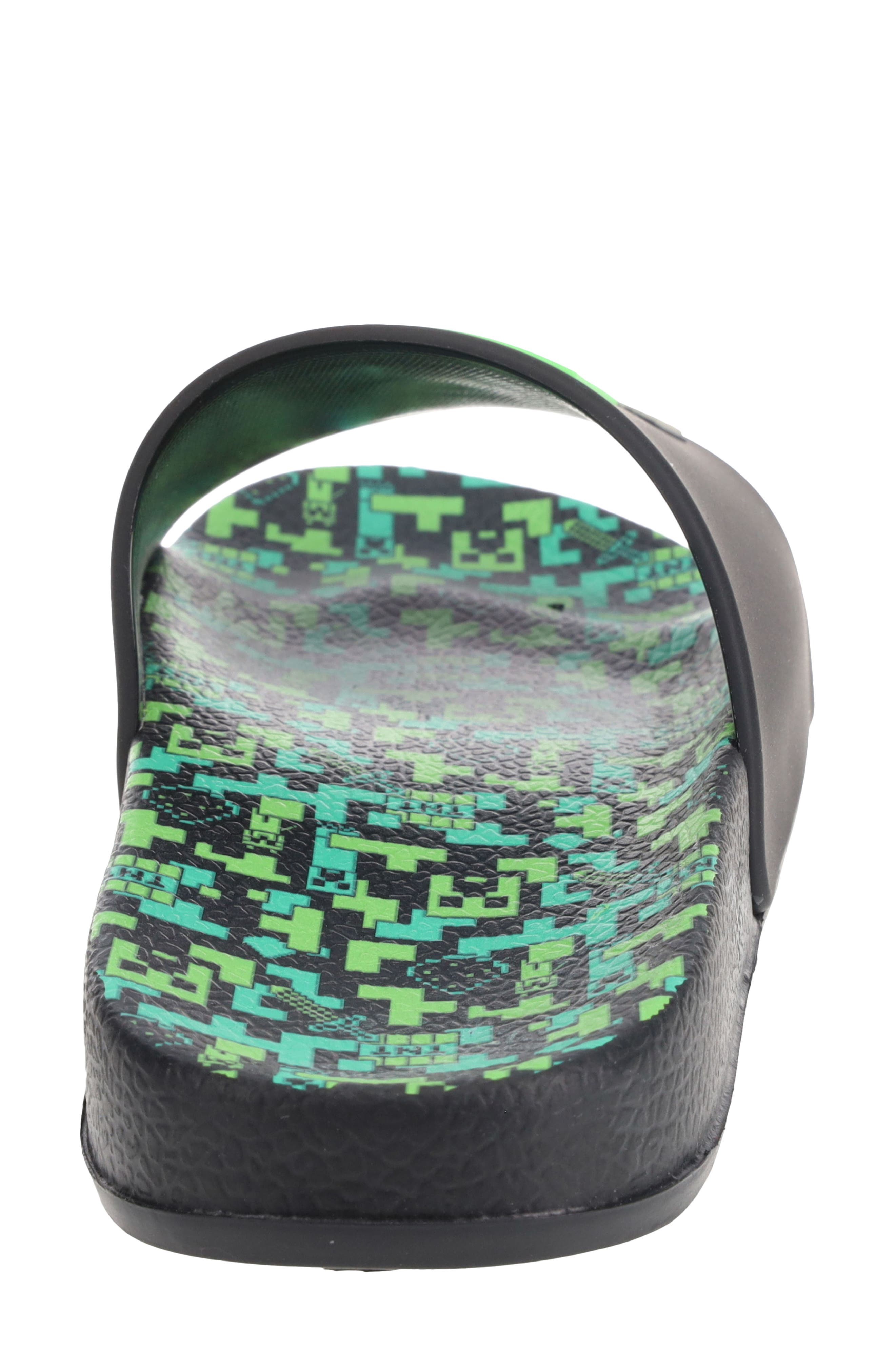 SG Footwear Kids' Minecraft Creeper Slide Sandal, Alternate, color, Black