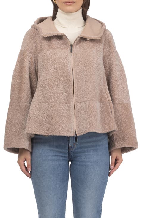 Genuine Shearling Zip Hooded Jacket, Rev