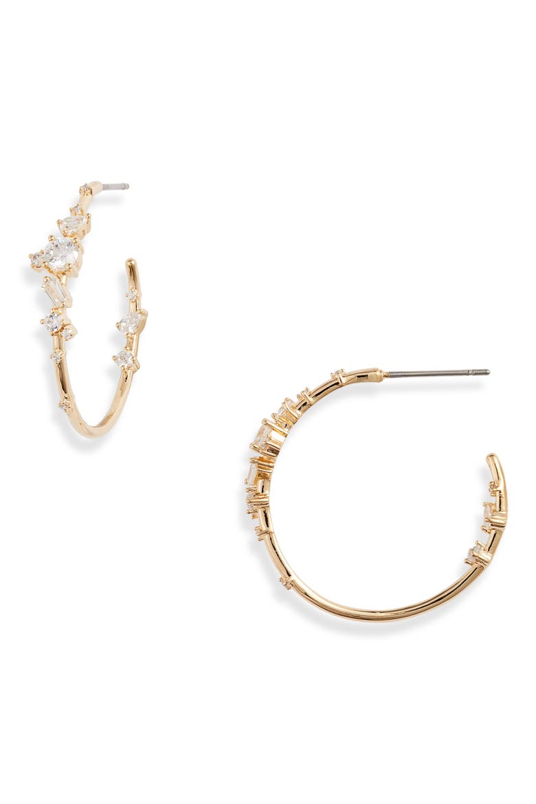 Cubic Zirconia Hoop Earrings, Main, color, CLEAR- GOLD