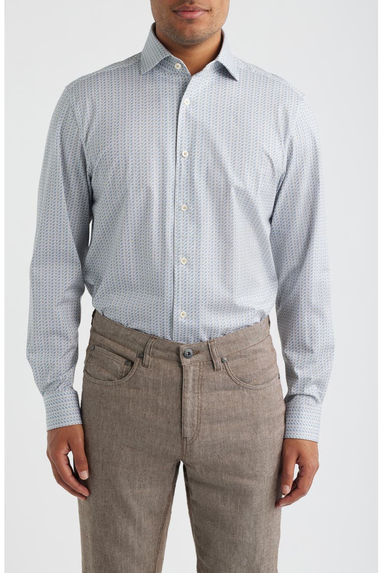 Devon OoohCotton® Geometric Print Long Sleeve Button-Up Shirt, Main, color, SAND