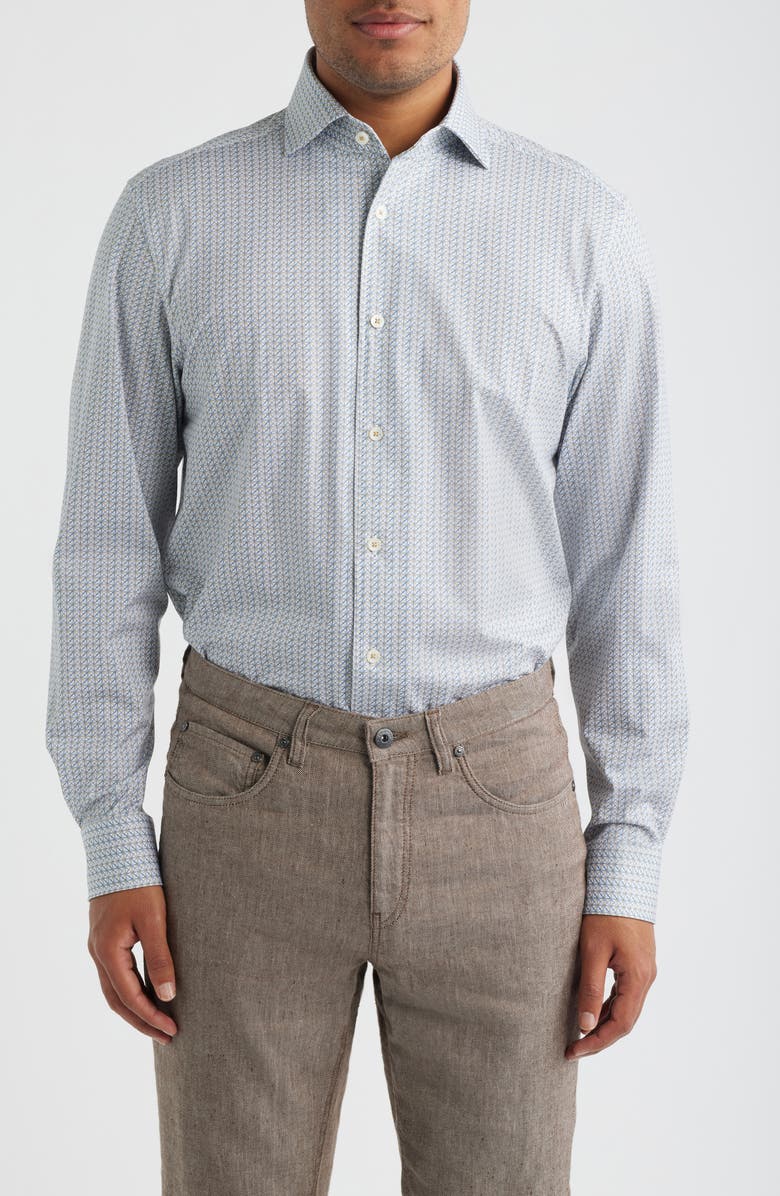 Bugatchi Devon OoohCotton<sup>®</sup> Geometric Print Long Sleeve Button-Up Shirt, Main, color, Sand