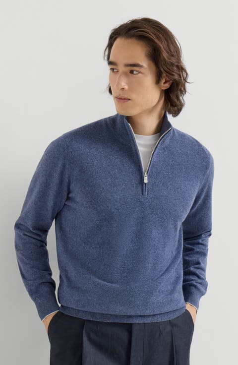 Cashmere sweater with half zip