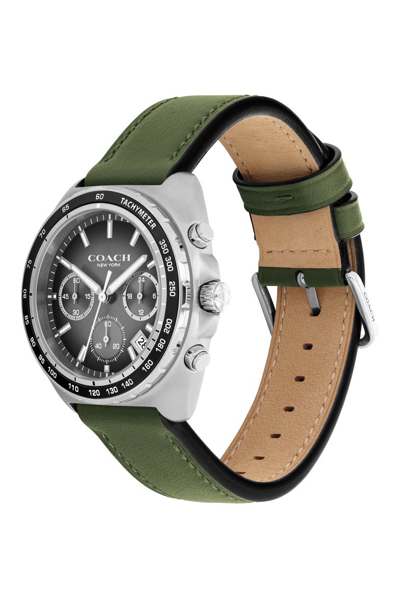 Charter Leather Strap Watch, Alternate, color, GREY