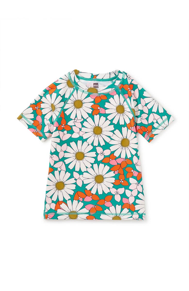 Tea Collection Short Sleeve Rash Guard, Main, color, Daisy Deluxe