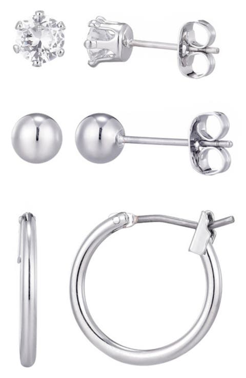 Set of 3 Assorted Studs and Hoop Earrings