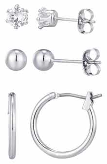 Adornia Set of 3 Assorted Studs and Hoop Earrings