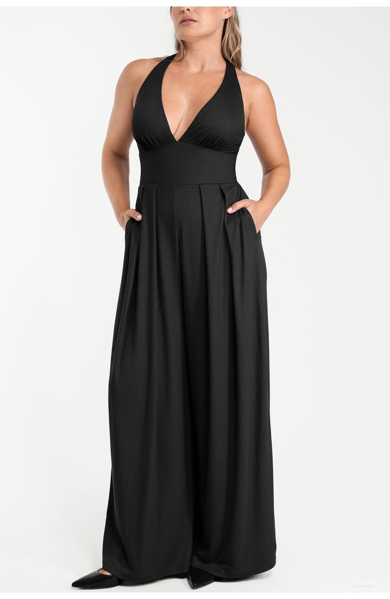 Shapellx AirSlim Deep Plunge Built-In Shaping Jumpsuit, Main, color, Black