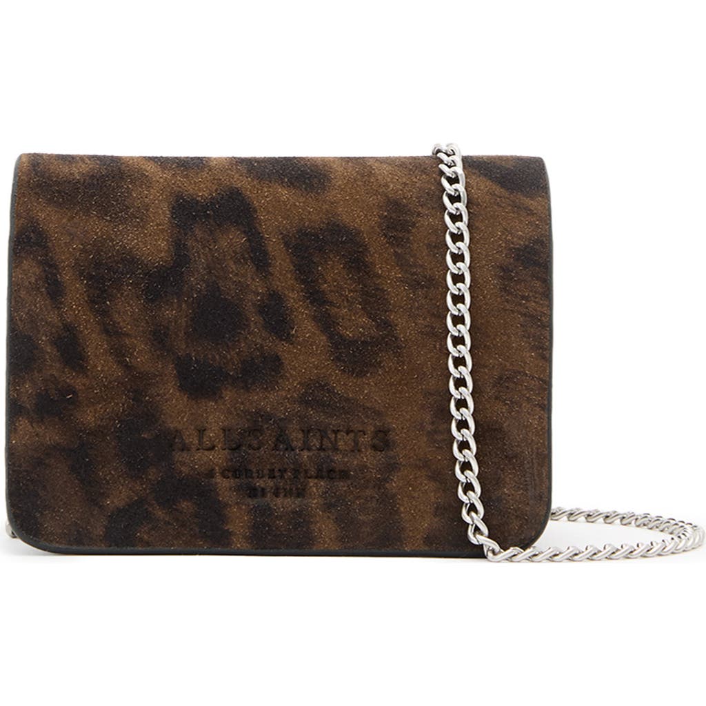 Allsaints Honore Leopard Suede Cardholder In Brown