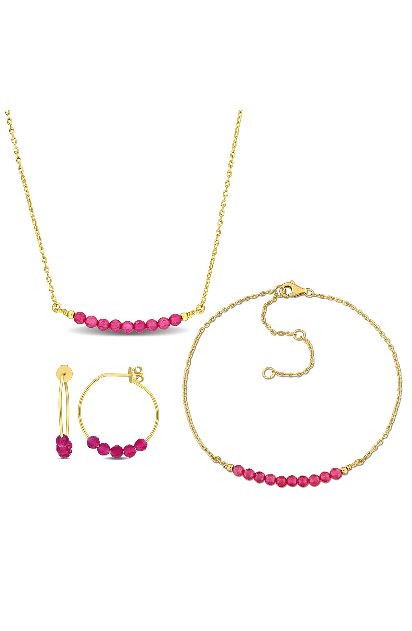 DELMAR Lab Grown Ruby Earrings, Bracelet & Necklace Set