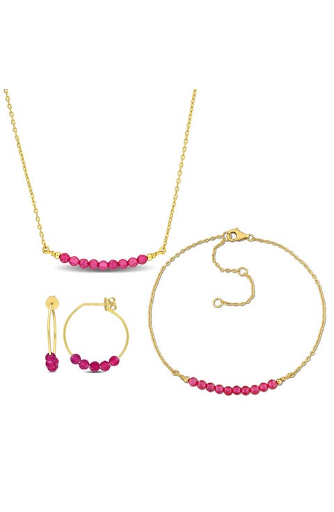 Lab Grown Ruby Earrings, Bracelet & Necklace Set