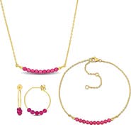 DELMAR Lab Grown Ruby Earrings, Bracelet & Necklace Set