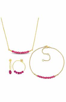 DELMAR Lab Grown Ruby Earrings, Bracelet & Necklace Set