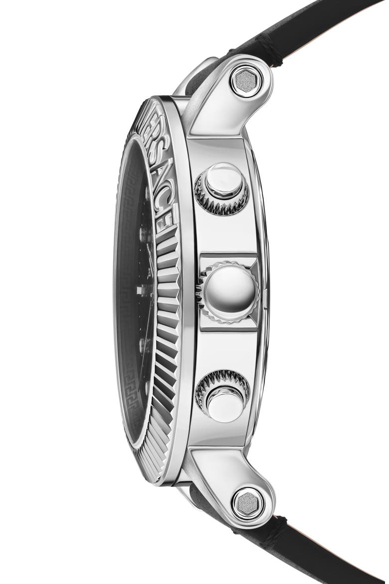 Three-Hand Quartz Leather Strap Watch, 45mm, Alternate, color, STAINLESS STEEL
