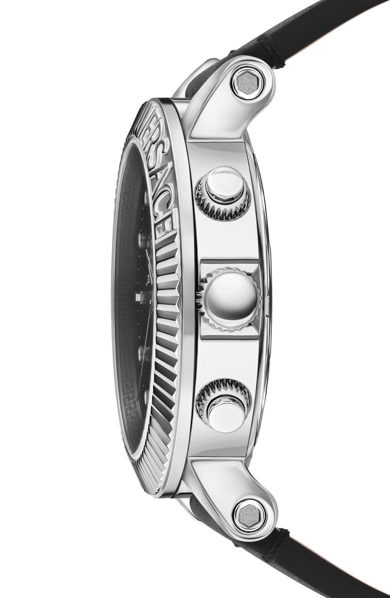 Versace Three-Hand Quartz Leather Strap Watch, 45mm, Alternate, color, Stainless Steel